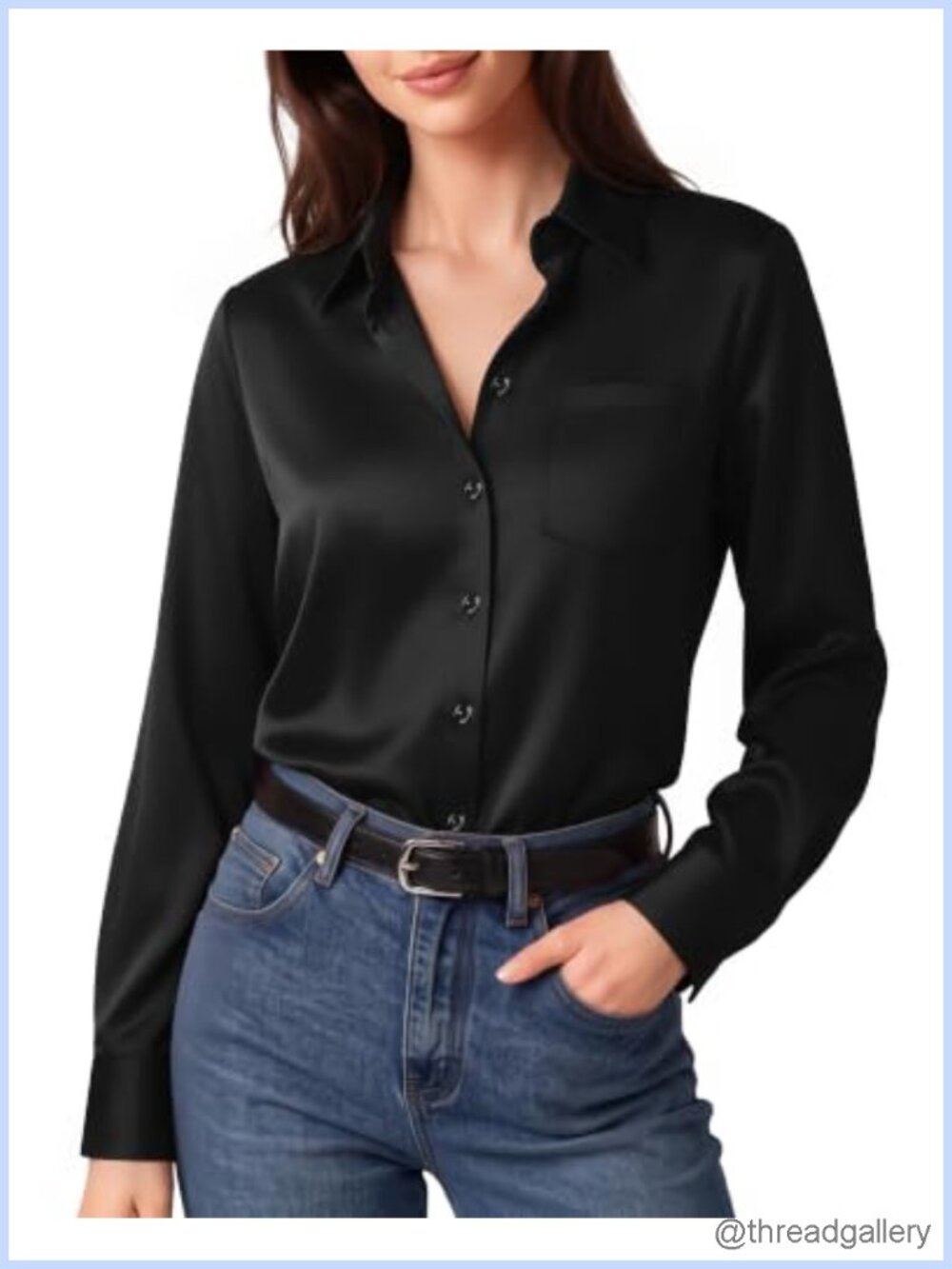 Women Satin Long Sleeve Button Down Blouses Tops